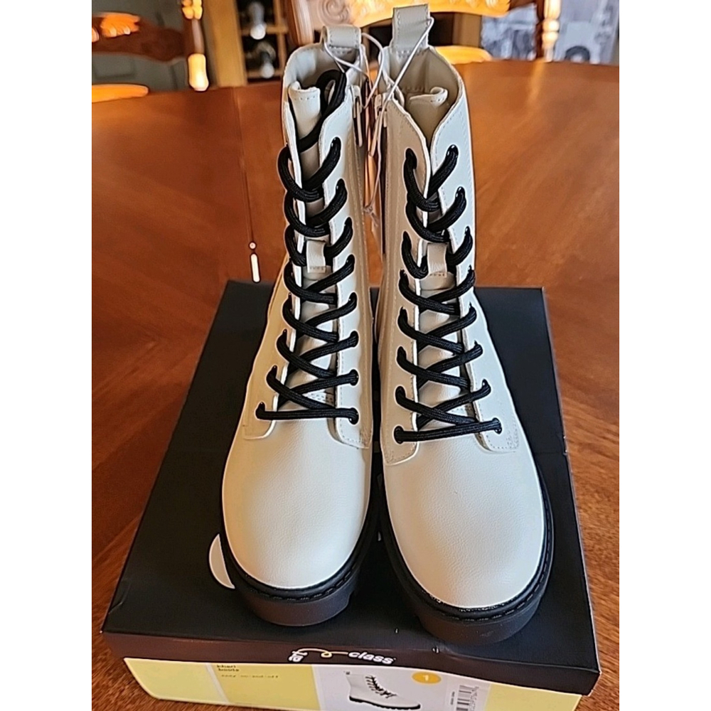 Art Class Combat Boots Khari Girls Sz 1 Cream/Khari Lace Up Zip Chunky New Inbox - Picture 4 of 6